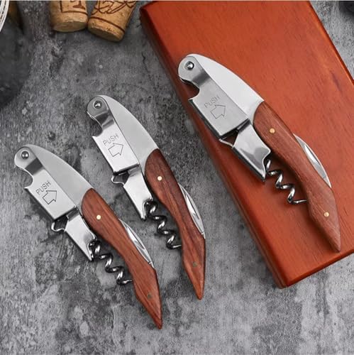 DUTHINGS - Wine Opener with Leather Case, Stainless Steel Corkscrew Wine Opener with Wood Handle, Waiters Corkscrew Wine Key for Bartenders
