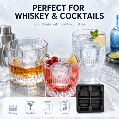 2 Pack Skull Ice Cube Trays, 2 Inch Silicone Molds
