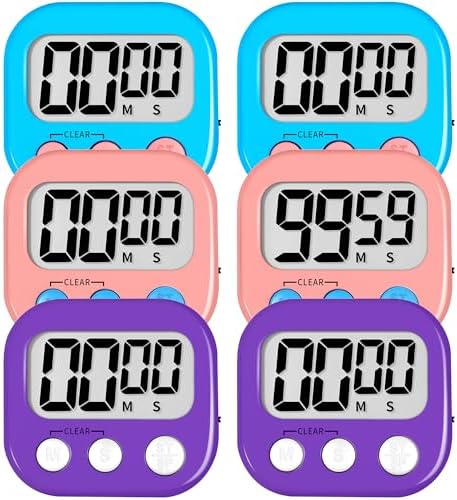 ZILLEEN Digital Kitchen Classroom Timers for Kids Cooking 6pcs Blu Pk Pur