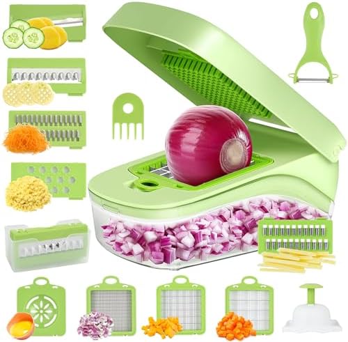 Vegetable Slicer, 14 in 1 Multifunctional Vegetable Slicer & Slicer, Manual Vegetable Cutter for Cubes, Sticks, Slices, Strips & Quarters