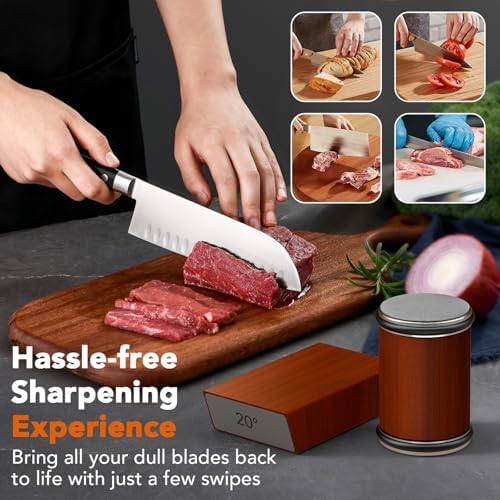 Rolling Knife Sharpener for Razor Sharp Edges, Easy Kitchen Knife Sharpening Tool Kit for Steel of Any Hardness, 15 & 20 Degrees Powerful Magnetic Holder