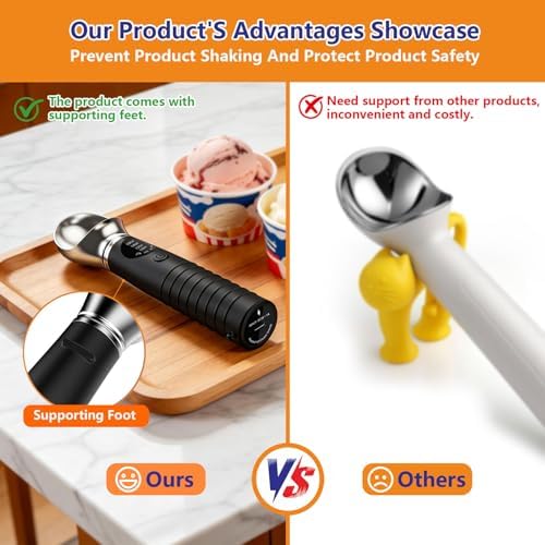 Electric Heated Ice Cream Scoop with Stainless Steel Head, 4 Temperature Settings Led Display, 90 Mins Runtime Type-c Charging for Home Kitchen, Ice Cream Shop, Dessert Making
