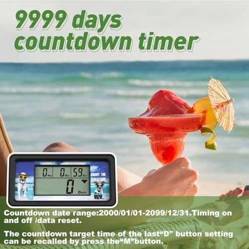 YOOREAL 9999 Days Digital Countdown Days Timer Count Down Days Timer with 10 Paper Cards Backlight alerts for Retirement Vacation Wedding Christmas New Baby Classroom Lab Kitchen Cooking (HM200B-NEW)