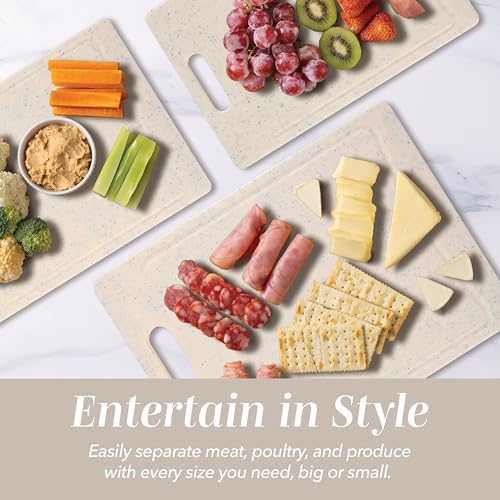 COOK WITH COLOR Non-Slip Cutting Board Set – Kitchen Essentials with Easy Grip Handle for Meat, Veggies, and Fruits, 4 Cutting Boards, Speckled White