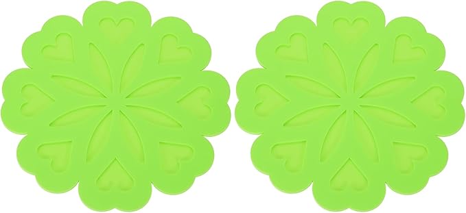 uxcell 2Pcs Silicone Trivet Mats, Flower Pattern Silicone Pad Hot Pad Pan Protectors Table Protector Heat Resistant Mat for Countertop, Hot Dishes, Hot Pots and Pans, Green
