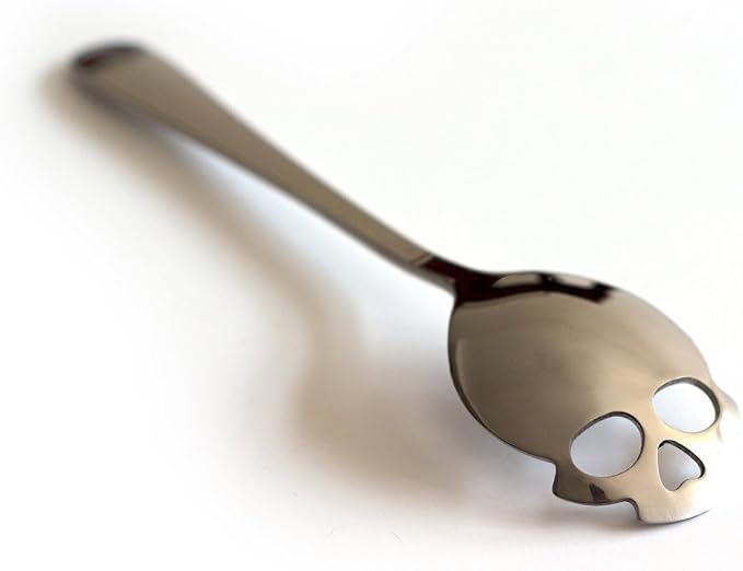 Suck UK Skull Teaspoon - Stainless Steel Sugar Spoon - Plastic-Free Kitchen Utensil & Coffee Accessory - Portion Control Mini Dessert Spoon & Novelty Skull Gift for Gothic Home Decor & Creepy Chefs
