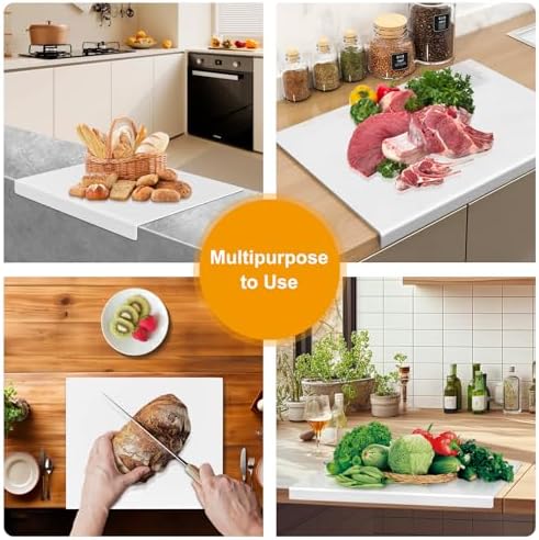3-Piece Acrylic Cutting Board Set with Counter Lip, 3 Sizes (17.5x13.5/16x12/11.5x7.5Inch) for Kitchen Countertops, Non-Slip Durable White Countertop Protector, Ideal for Home Decor Housewarming Gifts