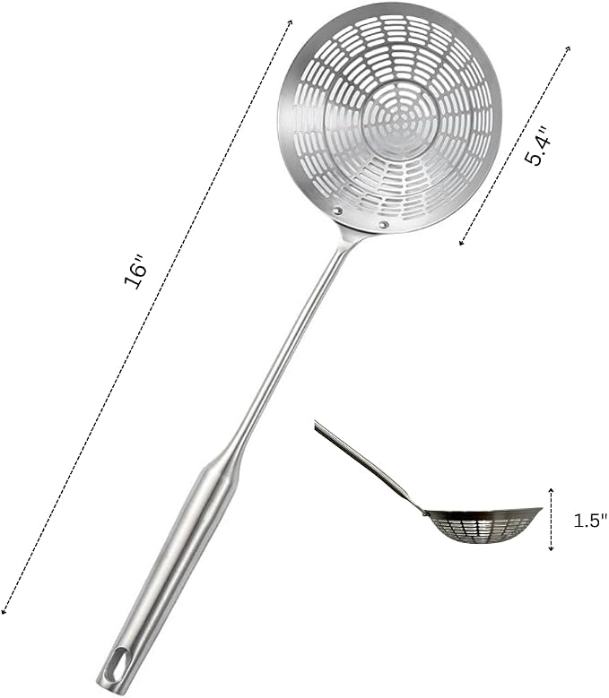 5.4" Stainless Steel Spider Strainer Skimmer – Long-Handle Slotted Spoon for Cooking, Frying, Pasta, Noodles, and Spaghetti