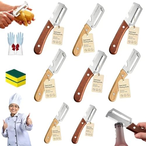 Ultimate Kitchen Multi Tool Peeler, Precision Peeler Pro, Solid Wood Non-Slip Handle, 3 in 1 vegetable peeler set, 2.5 mm Zero Pressure Peelers, for Cane, Potato, Fruit, Easy to Clean (A*3+B*3)