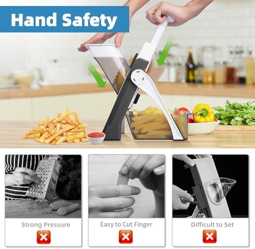 Mandoline Slicer for Kitchen &Safe Vegetable Chopper 5 in 1 & Adjustable mandoline slicer.Detachable Blade,Can cut slicing,strips,shredding and dicing Kitchen Veggie chopper, 01 Gray