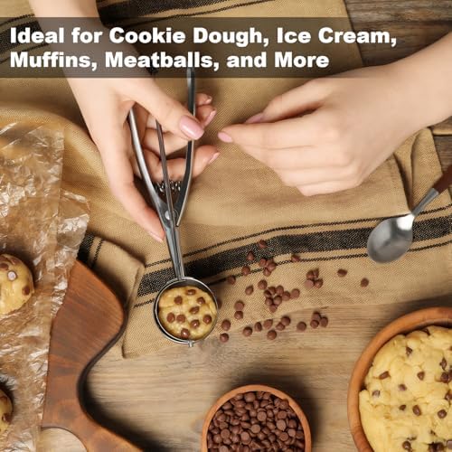 Cookie Scoop,Set of 3 Cookie Dough Scoops for Baking 1 Tbsp,2 Tbsp,3 Tbsp,Stainless Steel Ice Cream Scooper with Trigger Release for Cupcake,Ice Cream,Muffin,Meatball,Melonball (Pack of 2)