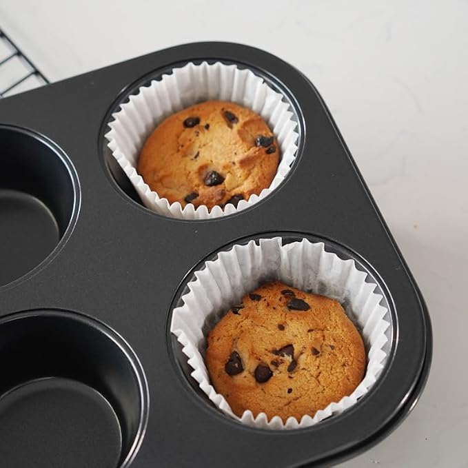 Premium Non-Stick Muffin Baking Pan,6-Cup cake Pan Set of 2(Black) | Even Heat Distribution,Rustproof & Dishwasher Safe,Food-Grade 304 Stainless Steel Muffin Mold for Home Baking,Ideal Gift