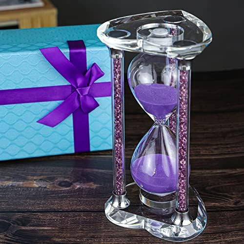 60 Minutes Sand Timers,Heart Shaped Crystal Hourglass, Sand Clock with Gift Box (Purple)