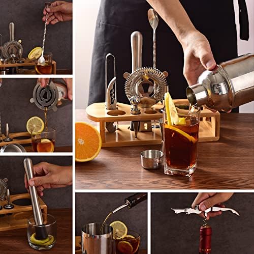Wukuna Cocktail Shaker Set Bartender Kit, 12-Pcs Bar Tool with Bamboo Stand