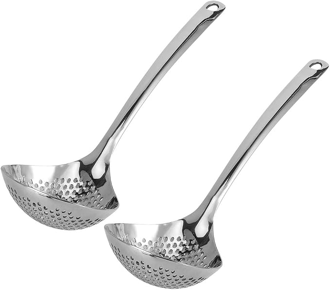 Stainless Steel Skimmer, Skimmer Slotted Spoon, Slotted Spoons, kitchen spoons for cooking, Strainer Ladle with Long Handle For Draining & Frying