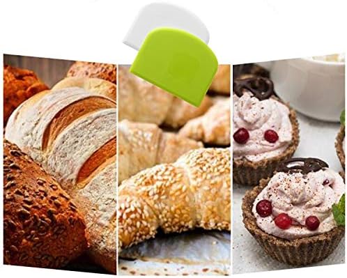 Bench scraper for baking, Bowl scraper for baking, food-safe plastic dough cutter, flexible plastic scraper, practical table scraper, multi-functional food scraper, white, green 2 pack