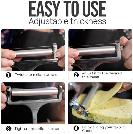 Zulay Kitchen Stainless Steel Wire Cheese Slicer - Adjustable Hand Held Cheese Cutter with 2 Extra Wires - Premium Cheese Shaver For Mozzarella, Cheddar, Gruyere - Cheese Cutter with Wire (Gunmetal)