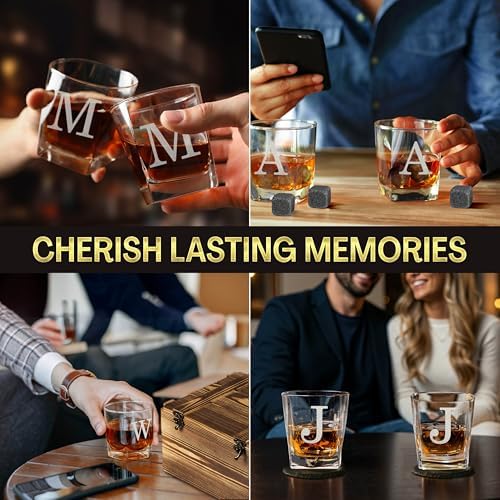 Custom Monogram Since Year Whiskey Glass Set, 2 Glasses, Wood Crate