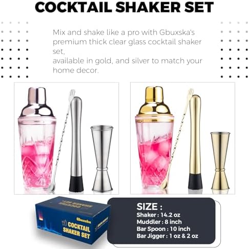 Cocktail Shaker Set with Jigger, Glass Shaker with Strainer