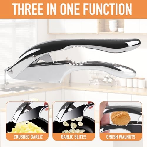 Garlic Press and Slicer 2 in 1, Heavy Duty Garlic Mincer, Crusher with Ergonomic Handle - Perfect for Home Cooks and Professional Chefs Alike.