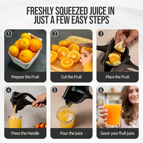 Lemon Sqeeuzer Handheld Manual Juicer - Citrus Press Squeezer for Fresh Orange, Lemon, Lime, Pomegranate Juice - Durable Heavy Duty Aluminum Alloy Lemon Squeezer in Stylish Matte Black