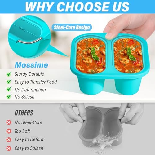 Mossime 1 Cup Silicone Soup Freezer Molds with Lids,Blue/Yellow, 2-Pack