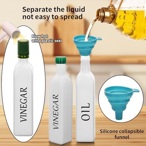 Olive Oil Dispenser Bottle,2 Pcs 17oz 500ml Glass O il and Vinegar Dispenser Set with 2 Stainless Steel Pourers, 8 Labels,Funnel Vinegar Bottles for Kitchen (White)
