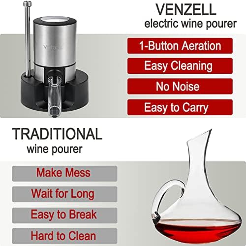 VENZELL Electric Wine Aerator Pourer with Vacuum Stopper One-Button