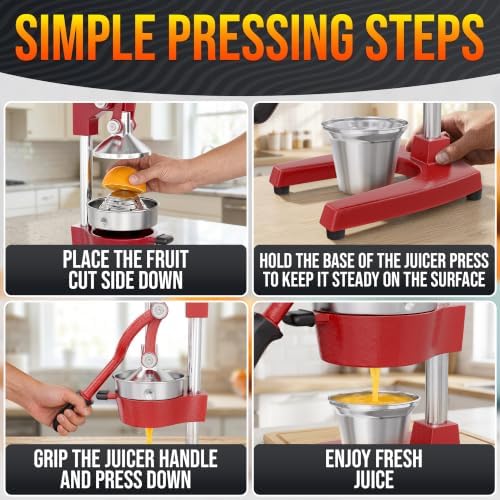 Cast Iron Juicer Hand Press, Heavy-Duty Squeezer (Red)