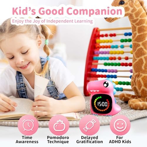Pink Dinosaur Visual Timer for Kids, Girls Potty Training Timer