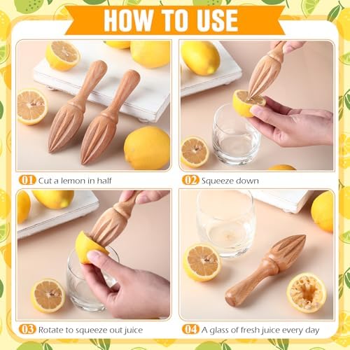 4 Pcs Wooden Citrus Reamer Handheld Lemon Juicer Squeezer