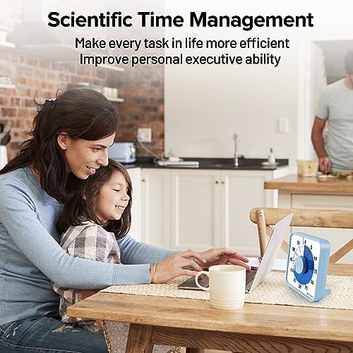 Secura 60-Minute Visual Countdown Timer, 7.5-Inch Oversize Classroom Visual Timer for Kids and Adults, Durable Mechanical Kitchen Timer Clock with Magnetic Backing (Navy Blue)