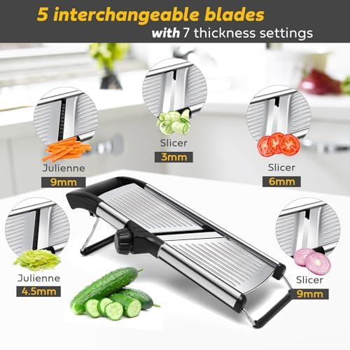 Mandoline Slicer for Kitchen, Stainless Steel adjustable Mandoline slicer