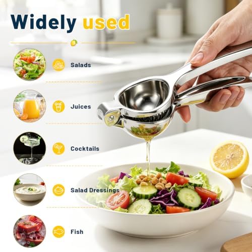 Manual Lemon Squeezer,Heavy Duty Metal Lime Squeezer with Hinged Handle Hand Press Juicer Easy Cleaning for Lemon Lime and Citrus Fruit Silver