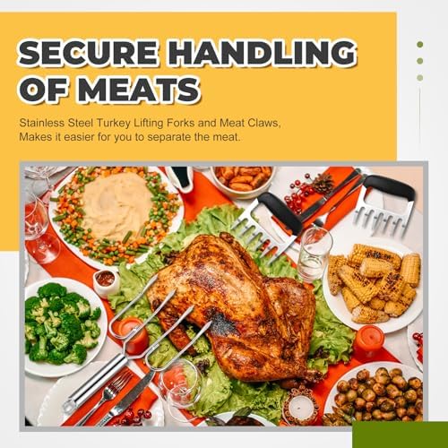 Sieral 4 Pcs Turkey Lifter Forks Meat Shredder Claws Fork Stainless Steel Turkey Fork Set Roaster Forks Meat Shredder Claws for Shredding Pulled Pork Roasted for Thanksgiving