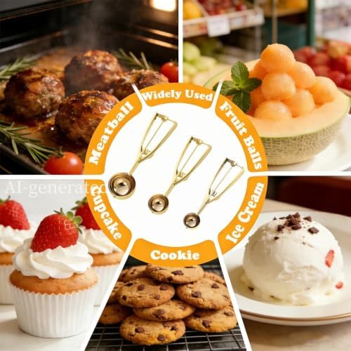 Ice Cream Scoop with Trigger Release, 304 Stainless Steel Cookie Scoops for Baking & Food Prep, Easy to Clean Dishwasher Safe Scooper for Ice Cream, Cookie Dough, Cupcakes, Fruit and Meatballs（S)