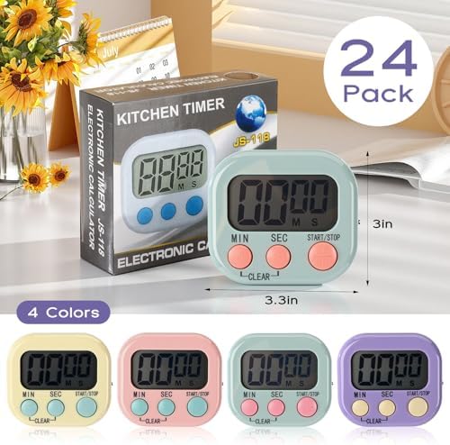 Weewooday 24 Pcs Digital Kitchen Timer Bulk, Macaron Colors
