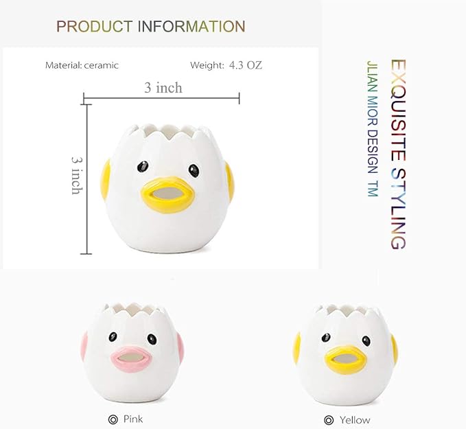 Egg Separator, Upgrade Egg Yolk White Separator, Food Grade Ceramics Egg Sperator Tool for Kitchen Gadget Cooking Baker Tool, Egg strainer, Mayonnaise etc (Yellow)