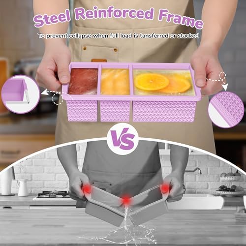 Silicone Freezer Trays with Lid (2-Pack), 1-Cup & 2-Cup Silicone Freezer Molds, Stackable Soup Cubes Freezer Tray with Lid for Portion Control, Food Storage & Meal Prep, Oven & Dishwasher Safe