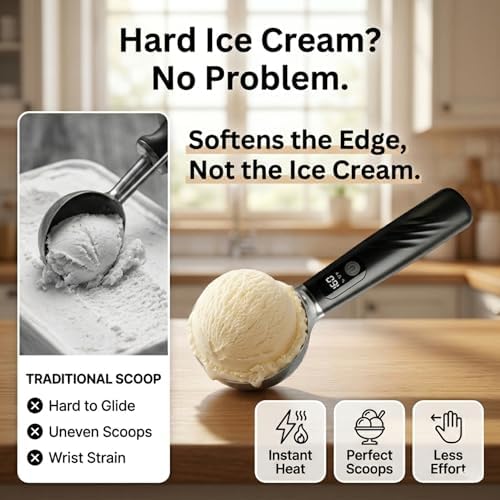 Heated Ice Cream Scoop, Rechargeable Electric Scooper USB-C Gelato(Black)