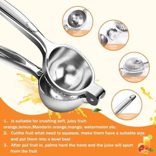 Lemon Squeezer Stainless Steel Large Manual Citrus Press Juicer | Heavy Duty, Solid Metal, Squeezer Bowl, Lime Squeezer