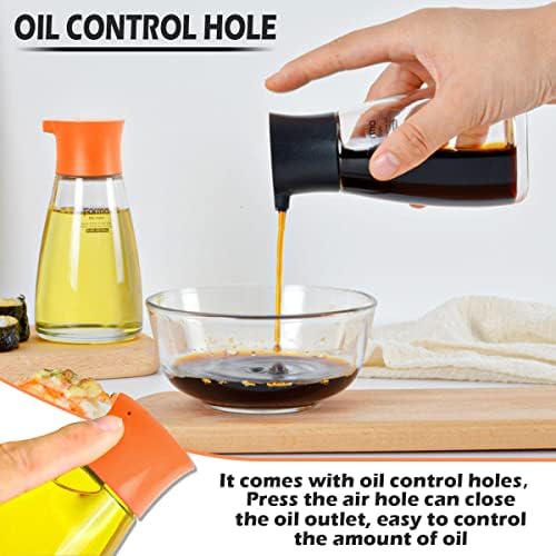 2Pcs Glass Soy Sauce Container Dispenser Leakproof Vinegar Dispenser Oil Dispensing Bottles Seasoning Bottle with Lid for Olive Oil,Soy Sauce,Syrup etc.(170ml)