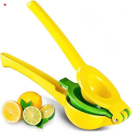 Lemon Squeezer Metal 2-In-1 Manual Citrus Juicer, Max Juice Extraction, Gets Every Last Drop, Easy to Clean, Durable Aluminum Hand Press for Lemon & Lime, Yellow, JBK