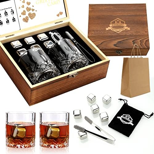 Whiskey Stones and Whiskey Glasses Set of 2, Cool Bourbon Gifts for Men
