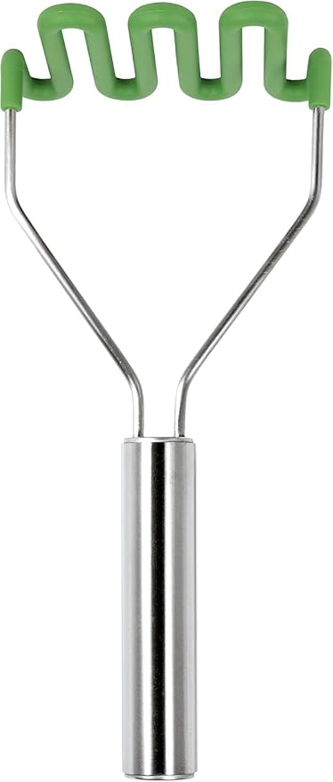 Tovolo Silicone Potato Masher Stainless Steel Handle Pesto Green Dishwasher Safe Heat Resistant Non Scratch Handheld Coil Wire Potato Smasher for Nonstick Pans Ergonomic Kitchen Food Prep Tool