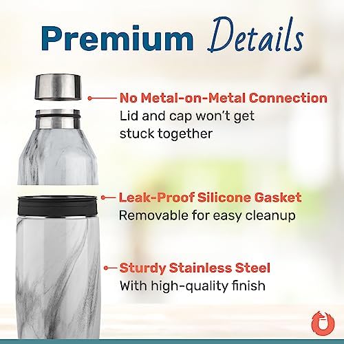 SNOWFOX Premium Vacuum Insulated Stainless Steel Cocktail Shaker, Home Bar Accessories, Elegant Drink Mixer, Lid With Jigger & Built In Strainer, Black/Gold, 22oz.