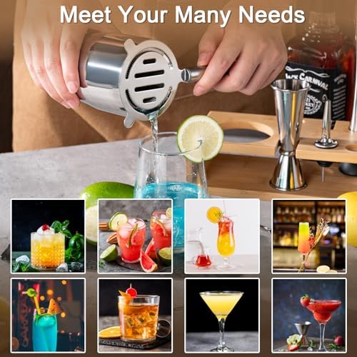 Briout Cocktail Shaker Set Bartender Kit with Stand, Silver