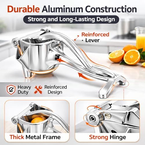 Heavy Duty Cast Iron Juicer Manual Hand Press, Stainless Steel Fruit Juice Squeezer for Lemon & Orange, Citrus Press Juicer (PRO)