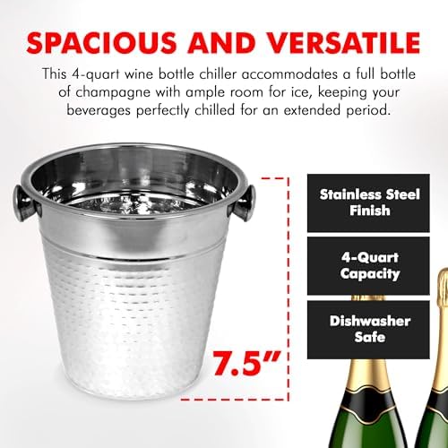 Chef Craft Hammered Champagne Bucket. 4 Quart. Stainless Steel