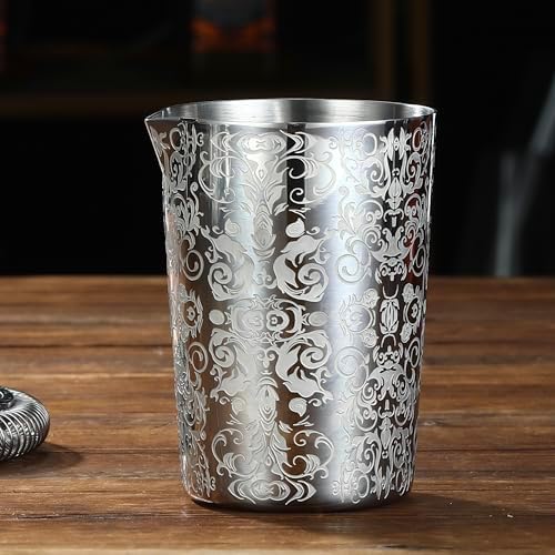 Unbreakable Cocktail Mixing Glass,Stirring Tin, Bar Mixing Pitcher with Spirit Pattern, 17-ounce / 500ml (Spirit Silver)
